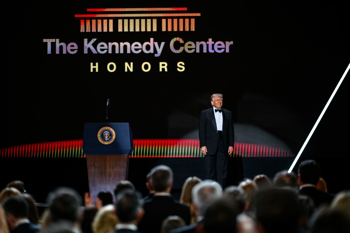 President Donald Trump delivers opening remarks at the Kennedy Center Honors celebrating Sylvester Stallone, Gloria Gaynor, George Strait, members of KISS, and Michael Crawford at the Kennedy Center in Washington, D.C., Sunday, December 7, 2025. (Official White House Photo by Daniel Torok)
