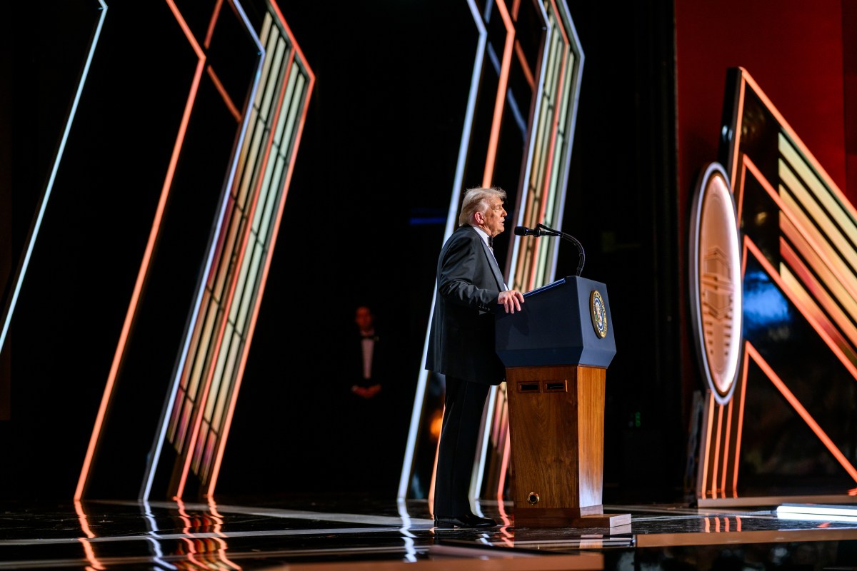 President Donald Trump delivers opening remarks at the Kennedy Center Honors celebrating Sylvester Stallone, Gloria Gaynor, George Strait, members of KISS, and Michael Crawford at the Kennedy Center in Washington, D.C., Sunday, December 7, 2025. (Official White House Photo by Daniel Torok)