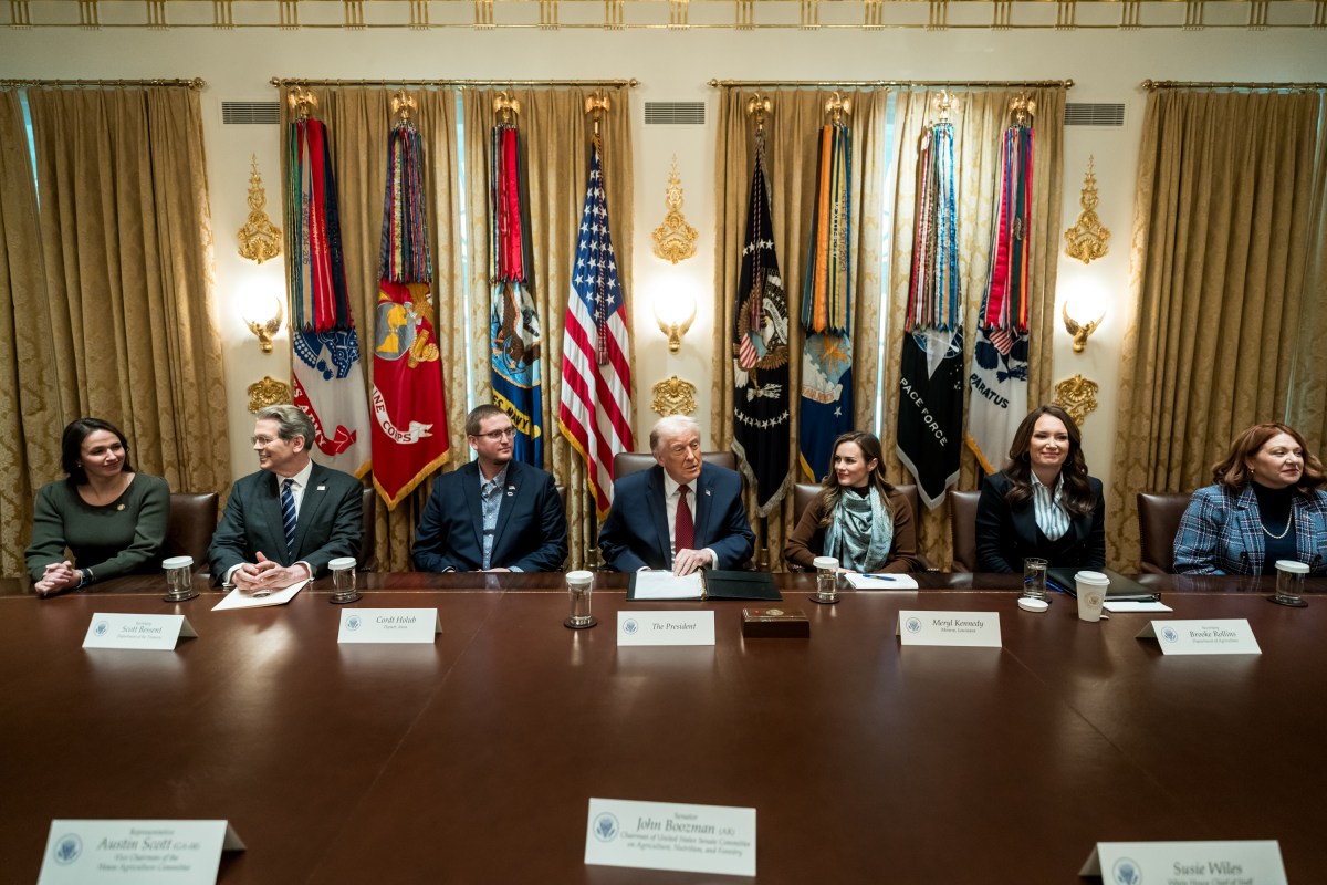 President Donald Trump participates in a roundtable discussion alongside Secretary of the Treasury Scott Bessent, Secretary of Agriculture Brooke Rollins, NEC Chair Kevin Hassett, after announcing a $12 billion aid plan for farmers in the Cabinet Room of the White House, Monday, December 8, 2025. (Official White House Photo by Abe McNatt)