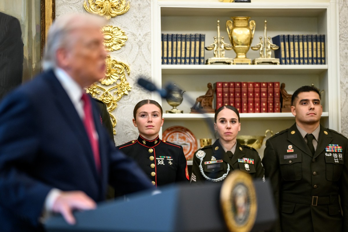 President Donald Trump delivers remarks during a Mexican Border Defense Medal presentation, Monday, December 15, 2025, in the Oval Office. (Official White House Photo by Daniel Torok)