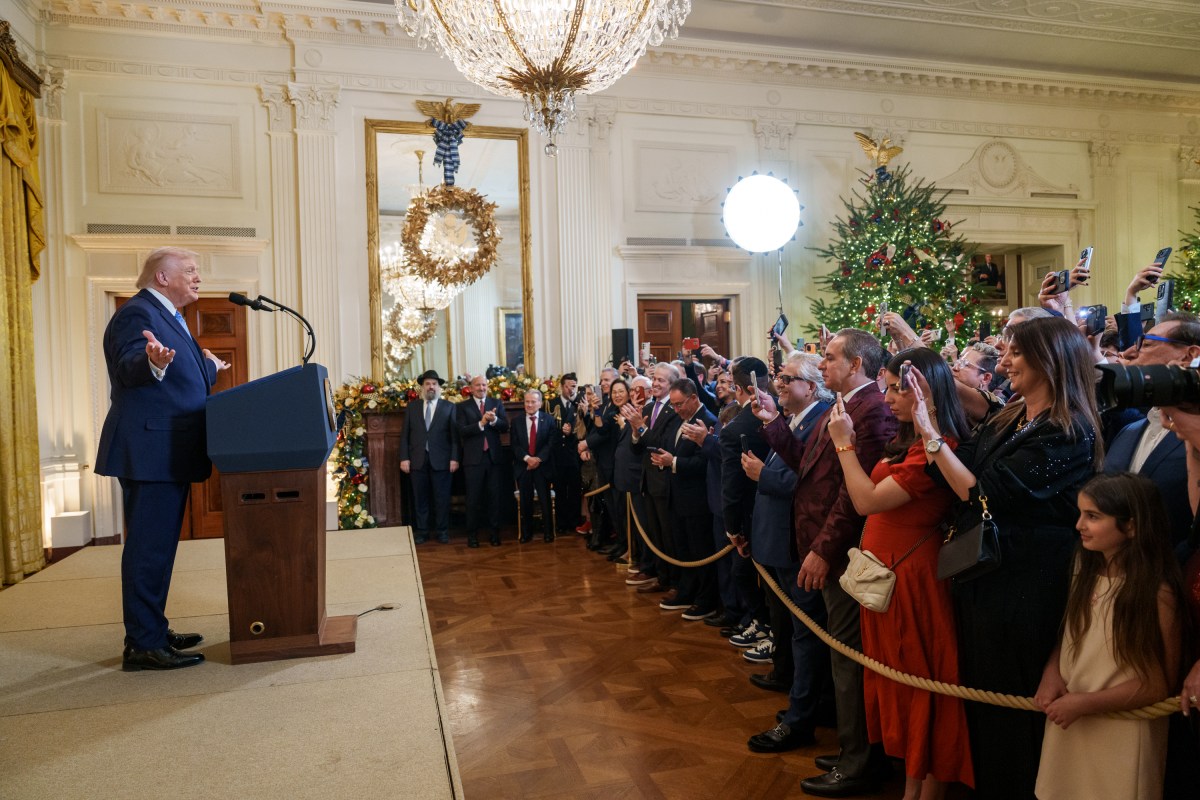 President Donald Trump participates in a Hanukkah Reception in the East Wing of the White House, Tuesday, December 16, 2025. (Official White House Photo by Abe McNatt)