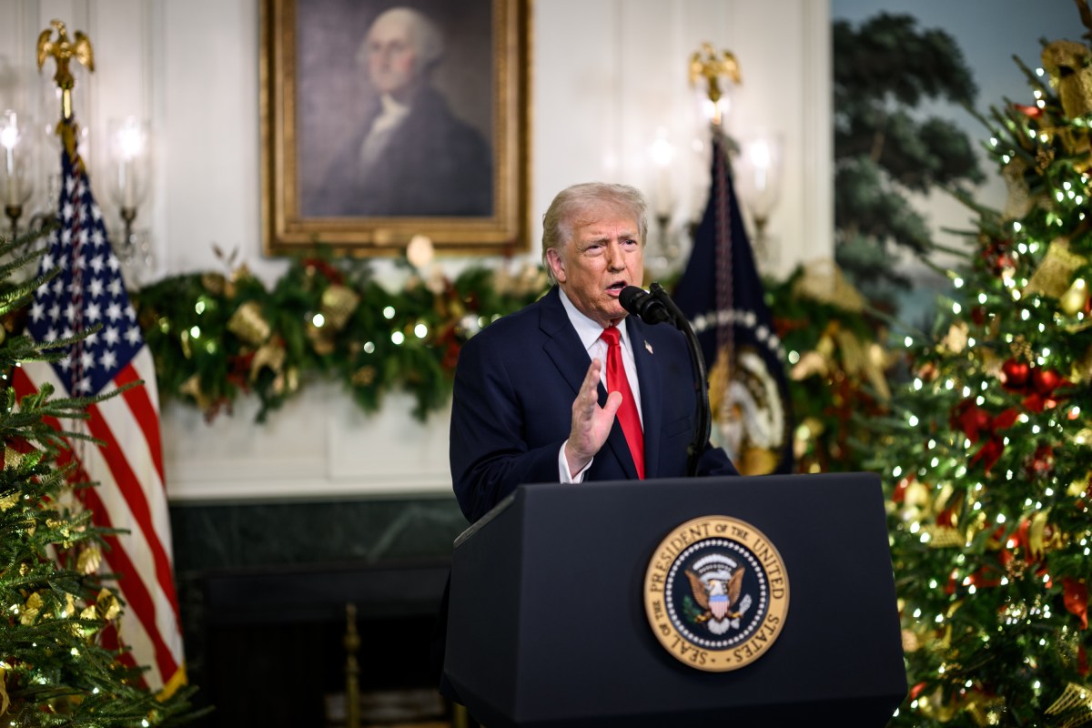 President Donald Trump addresses the nation, Wednesday, December 17, 2025, from the Diplomatic Reception Room of the White House. (Official White House Photo by Daniel Torok)