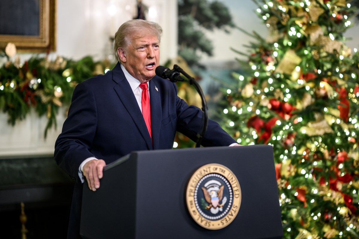 President Donald Trump addresses the nation, Wednesday, December 17, 2025, from the Diplomatic Reception Room of the White House. (Official White House Photo by Daniel Torok)