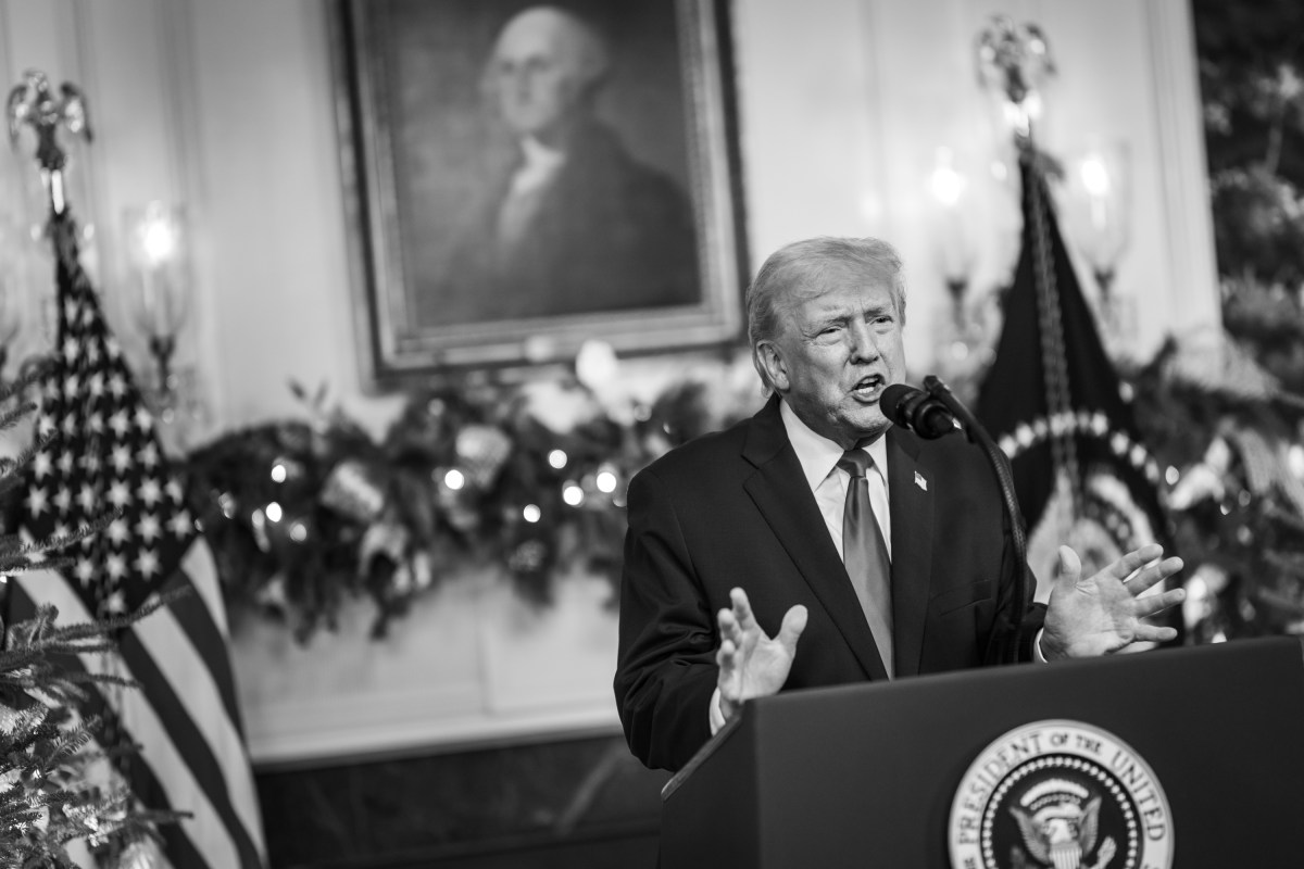 President Donald Trump addresses the nation, Wednesday, December 17, 2025, from the Diplomatic Reception Room of the White House. (Official White House Photo by Daniel Torok)