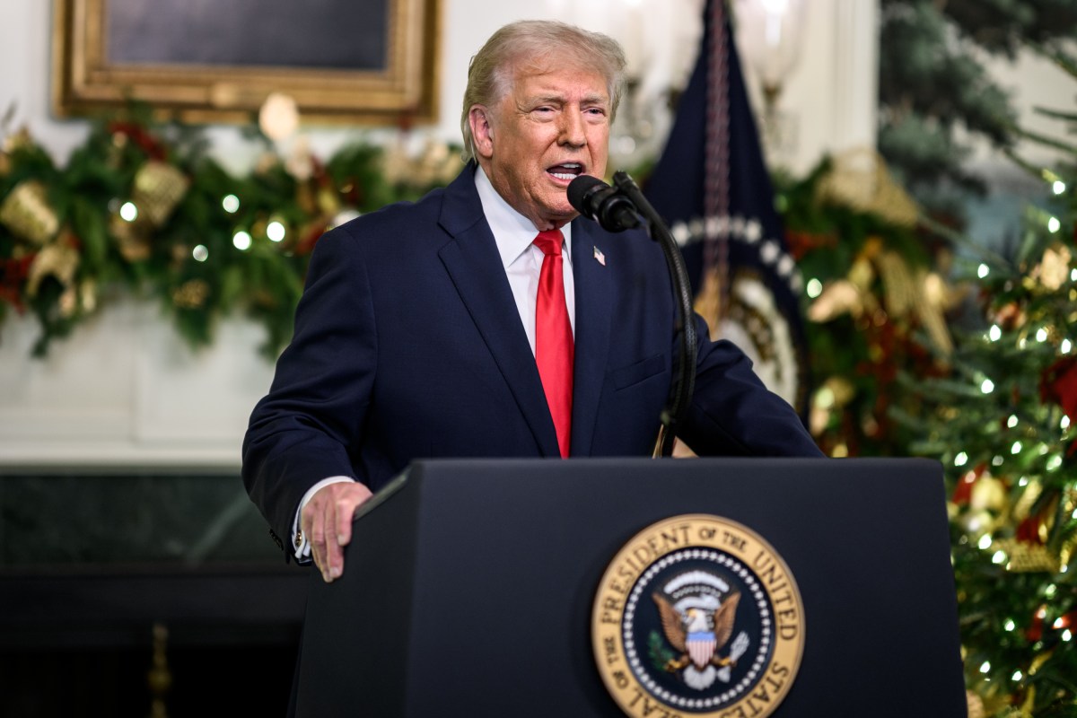 President Donald Trump addresses the nation, Wednesday, December 17, 2025, from the Diplomatic Reception Room of the White House. (Official White House Photo by Daniel Torok)