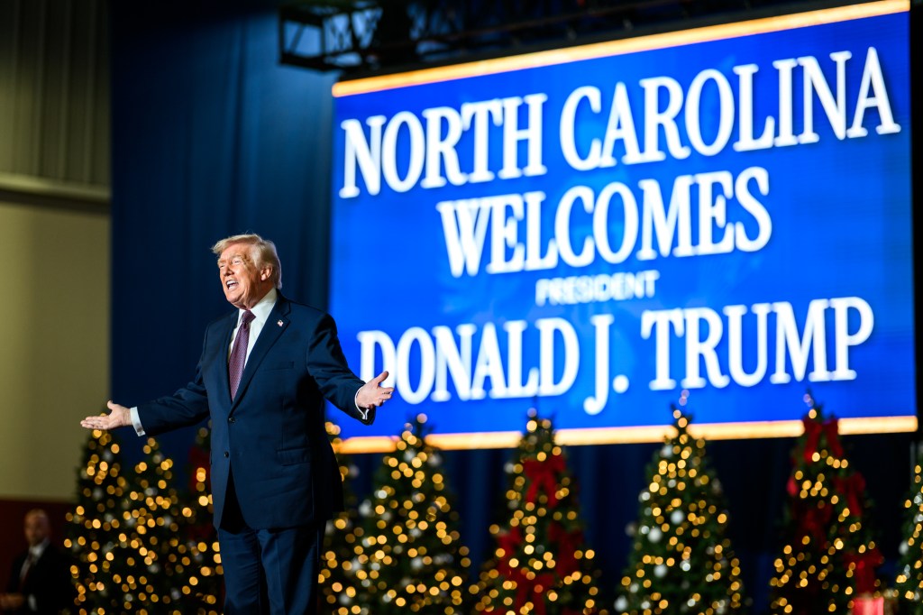 President Donald Trump arrives on stage to deliver remarks on the economy at the Rocky Mount Event Center in Rocky Mount, North Carolina on Friday, December 19, 2025. (Official White House Photo by Daniel Torok)