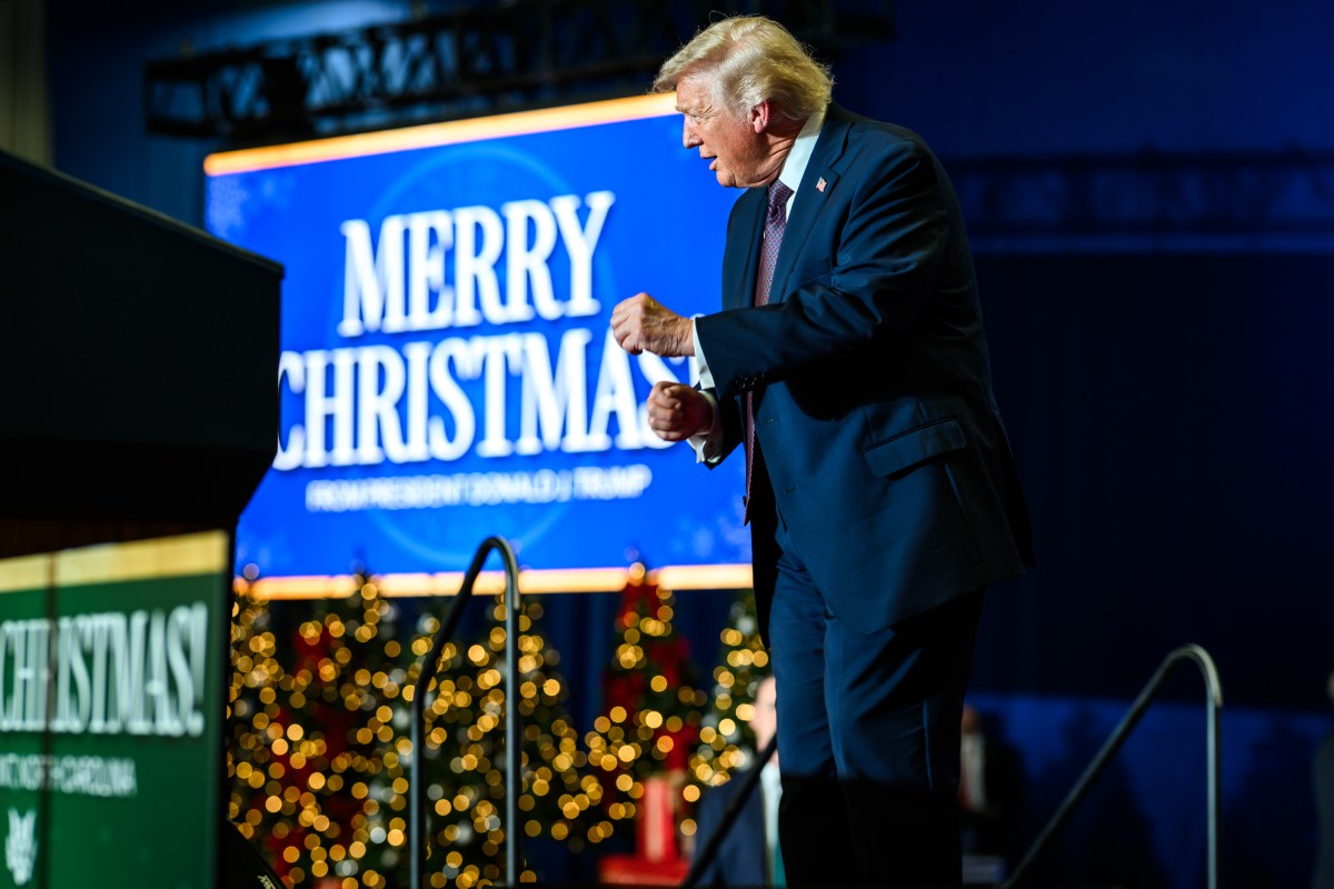 President Donald Trump gestures to the crowd after delivering remarks on the economy at the Rocky Mount Event Center in Rocky Mount, North Carolina on Friday, December 19, 2025. (Official White House Photo by Daniel Torok)