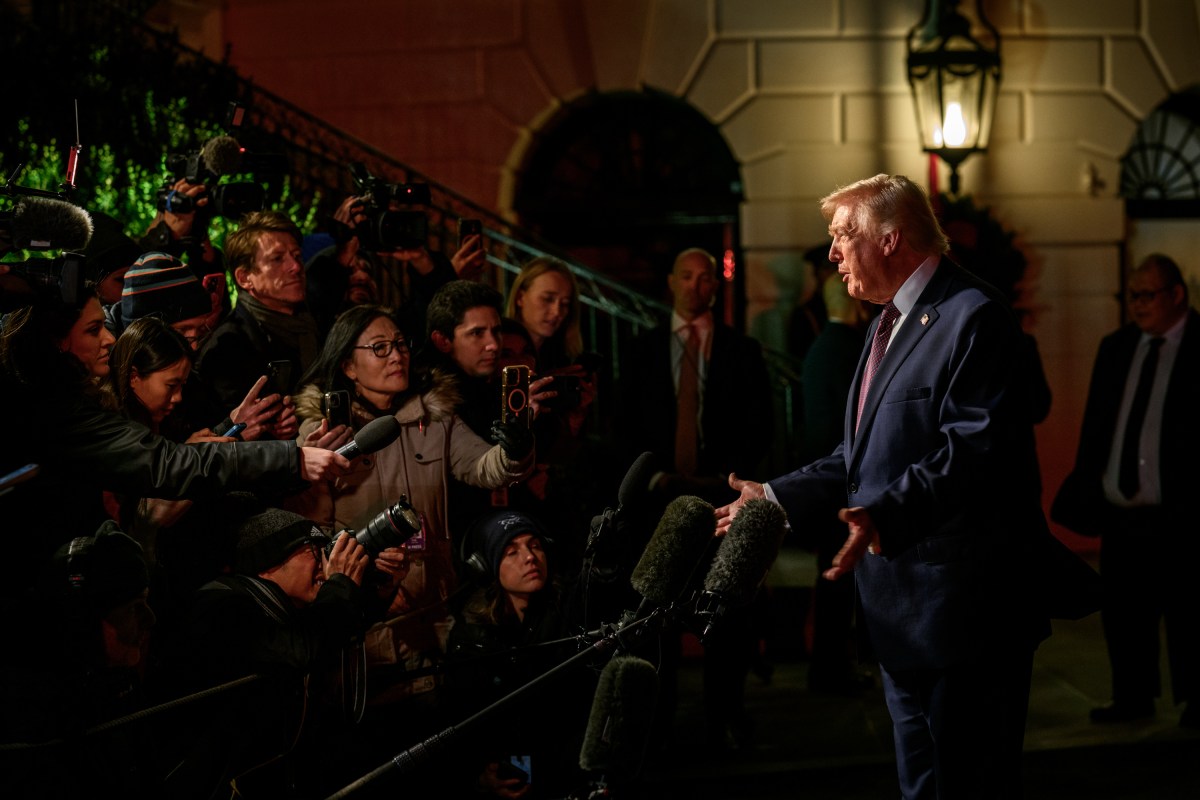 President Donald Trump speaks to members of the media before boarding Marine One on the South Lawn of the White House en route Joint Base Andrews, Maryland on Friday, December 19, 2025, for a trip to Rocky Mount, North Carolina. (Official White House Photo by Joyce N. Boghosian)