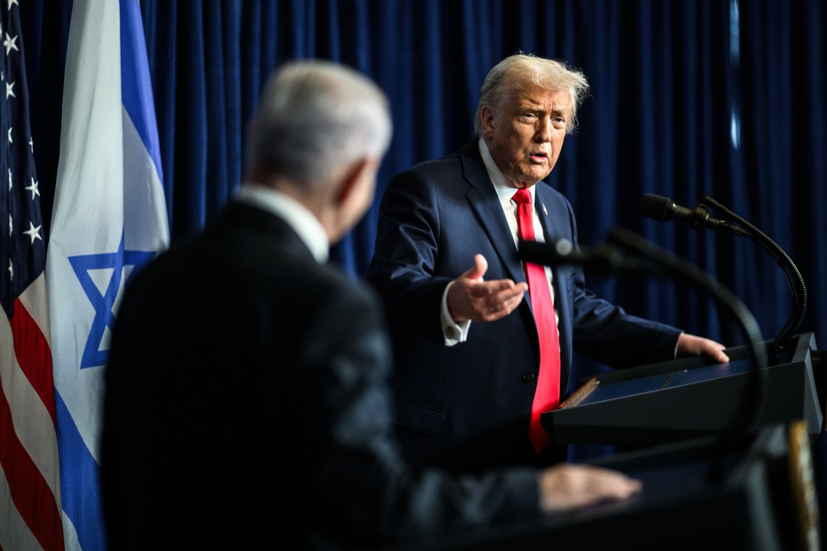 President Donald Trump participates in a bilateral press conference with Israeli Prime Minister Benjamin Netanyahu, Monday, December 29, 2025, at the Mar-a-Lago Club in Palm Beach, Florida. (Official White House Photo by Daniel Torok)