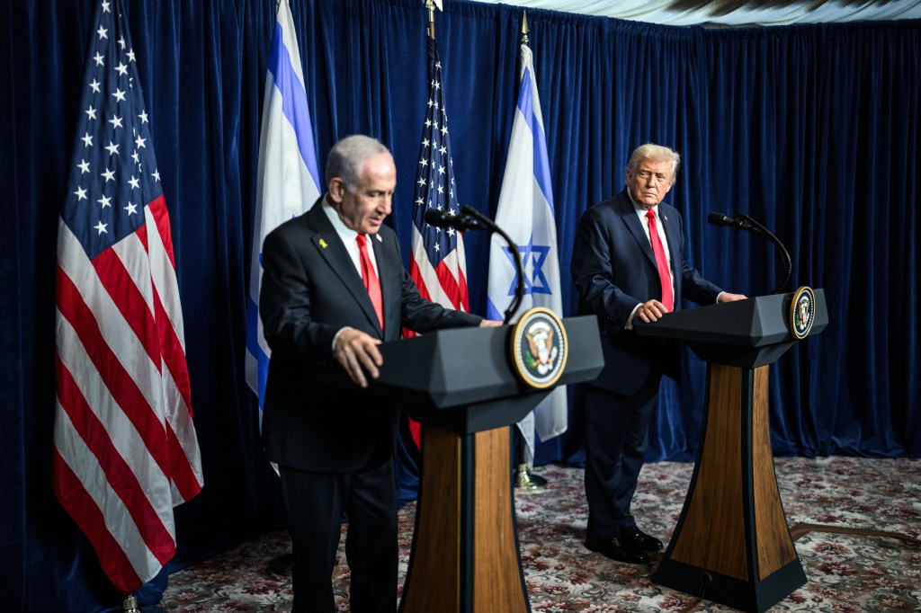 President Donald Trump participates in a bilateral press conference with Israeli Prime Minister Benjamin Netanyahu, Monday, December 29, 2025, at the Mar-a-Lago Club in Palm Beach, Florida. (Official White House Photo by Daniel Torok)