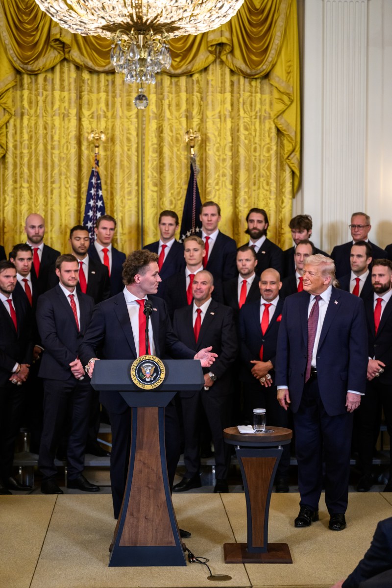 President Donald Trump delivers remarks at an event honoring the 2025 Stanley Cup champion Florida Panthers, Thursday, January 15, 2026, in the East Room of the White House. (Official White House Photo by Molly Riley)
