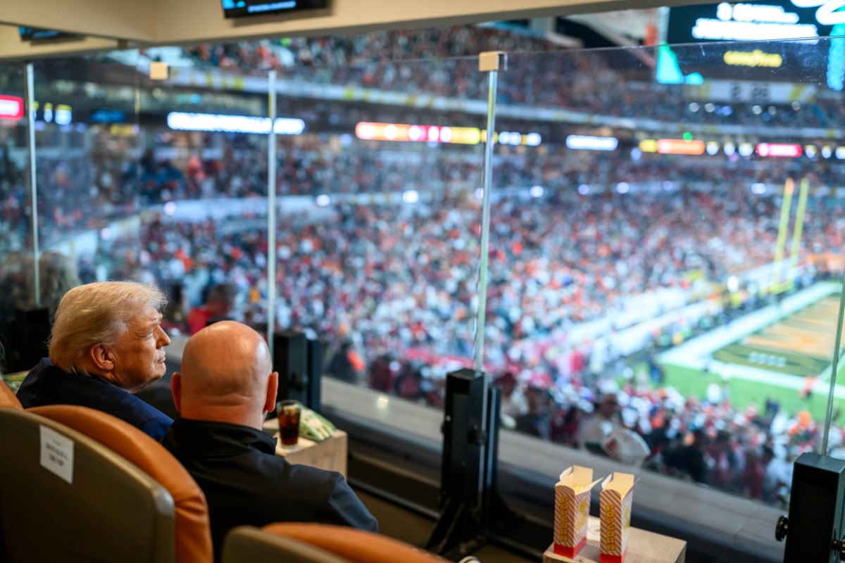 President Donald Trump attends the College Football National Championship game between the Miami Hurricanes and the Indiana Hoosiers, Monday, January 19, 2026, at the Hard Rock Stadium in Miami Gardens, Florida. (Official White House Photo by Daniel Torok)
