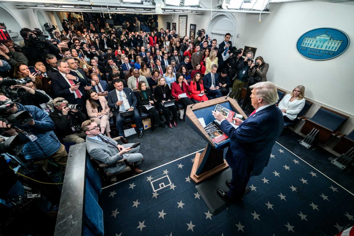 President Donald Trump addresses members of the media in the James S. Brady Press Briefing Room, Tuesday, January 20, 2026. (Official White House Photo by Daniel Torok)