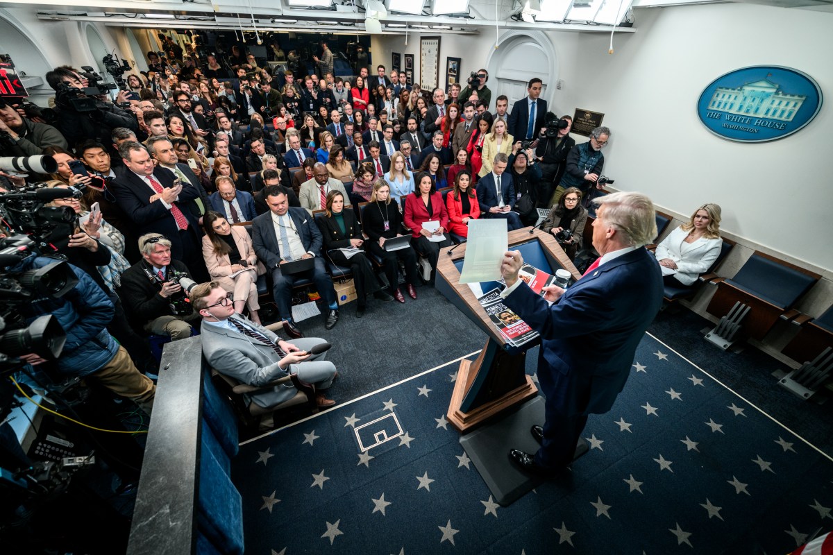 President Donald Trump addresses members of the media in the James S. Brady Press Briefing Room, Tuesday, January 20, 2026. (Official White House Photo by Daniel Torok)