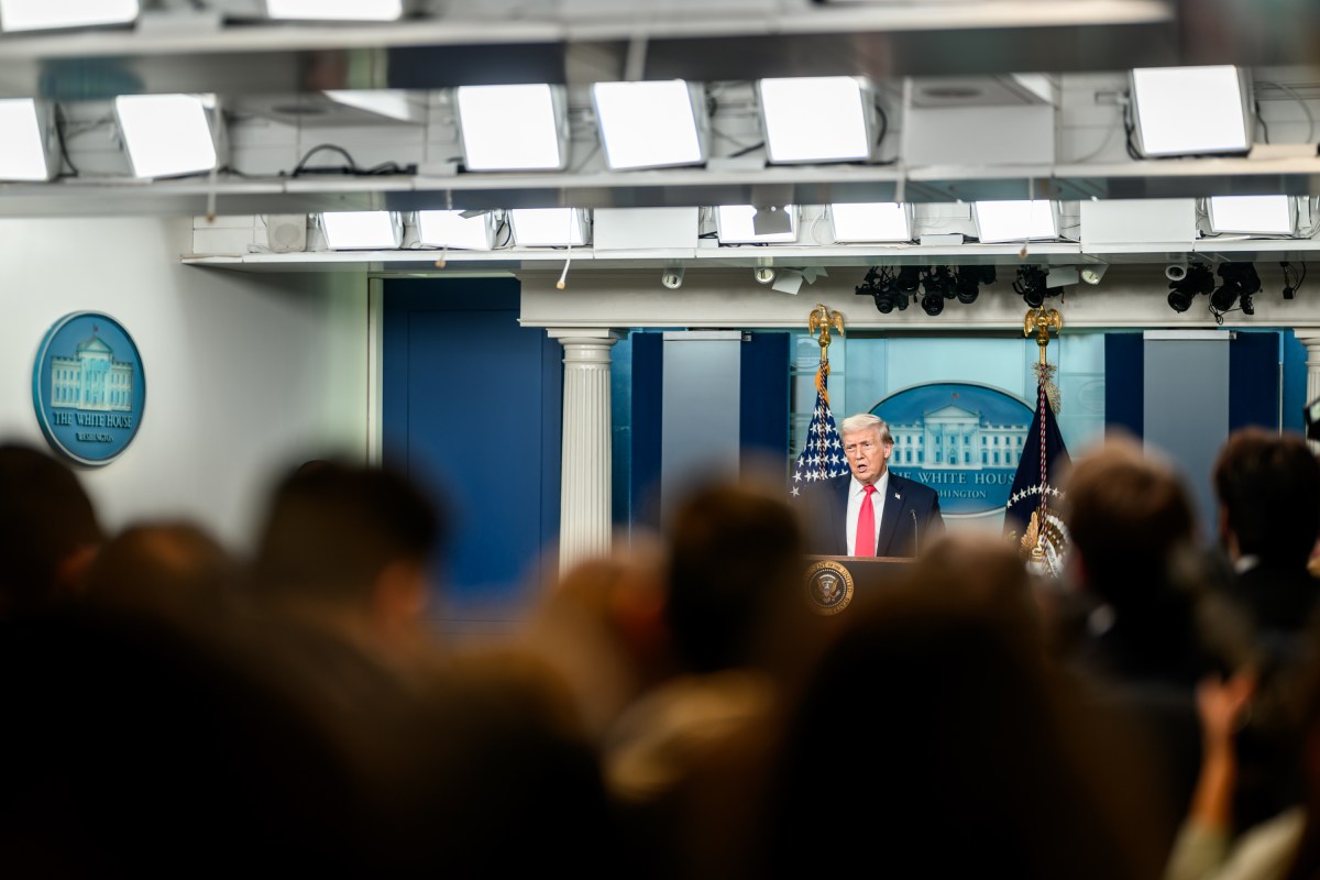 President Donald Trump addresses members of the media in the James S. Brady Press Briefing Room, Tuesday, January 20, 2026. (Official White House Photo by Daniel Torok)