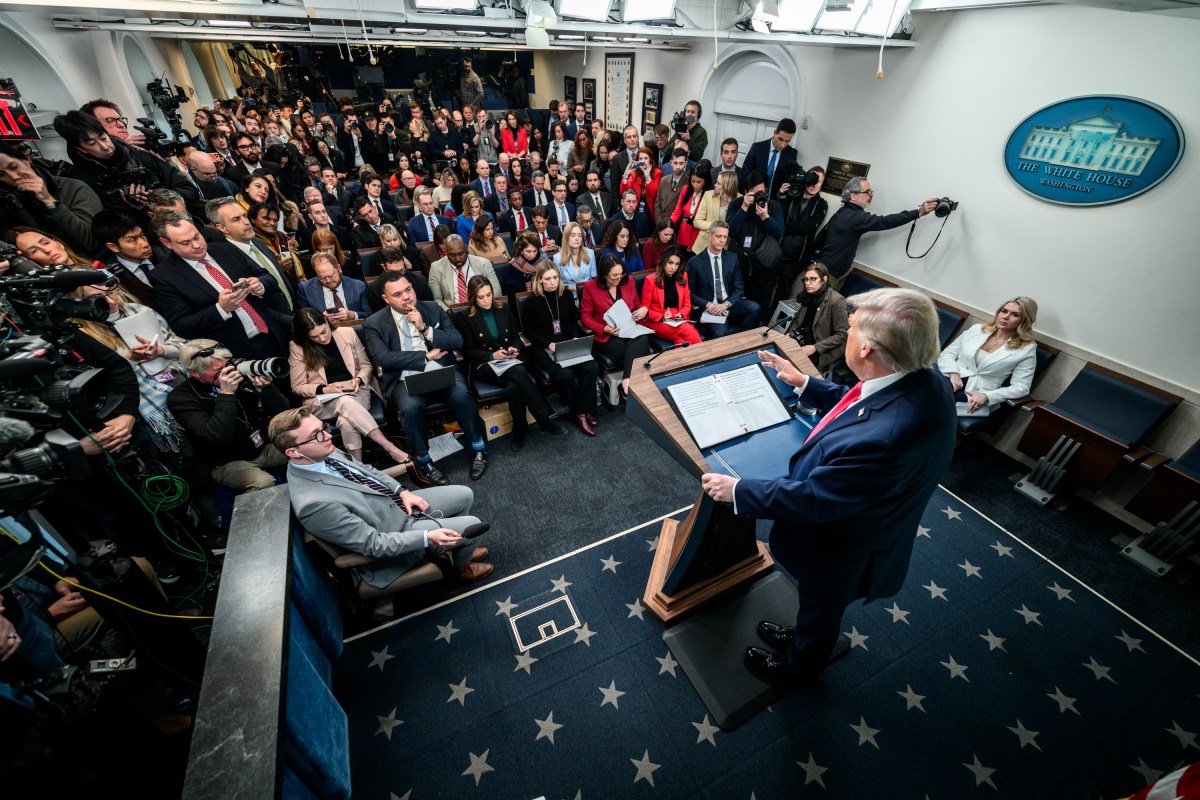 President Donald Trump addresses members of the media in the James S. Brady Press Briefing Room, Tuesday, January 20, 2026. (Official White House Photo by Daniel Torok)