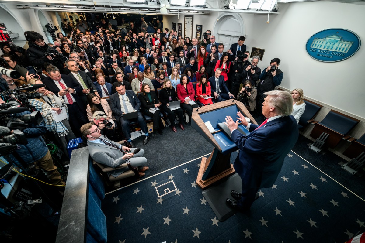 President Donald Trump addresses members of the media in the James S. Brady Press Briefing Room, Tuesday, January 20, 2026. (Official White House Photo by Daniel Torok)