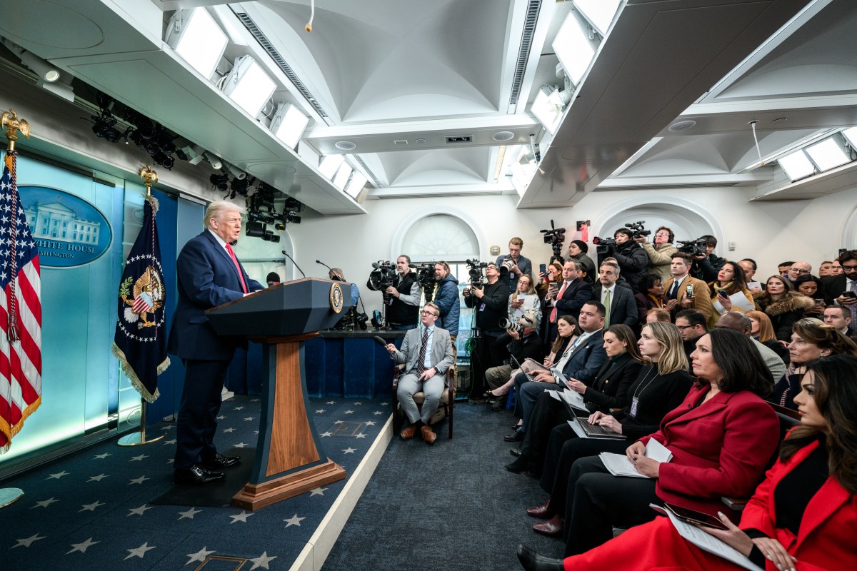 President Donald Trump addresses members of the media in the James S. Brady Press Briefing Room, Tuesday, January 20, 2026. (Official White House Photo by Joyce N. Boghosian)
