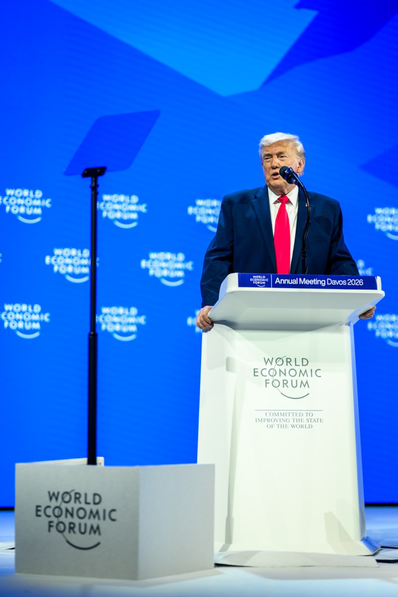 President Donald Trump delivers remarks at the World Economic Forum in Davos, Switzerland on Wednesday, January 21, 2026, at the Davos Congress Center. (Official White House Photo by Daniel Torok)