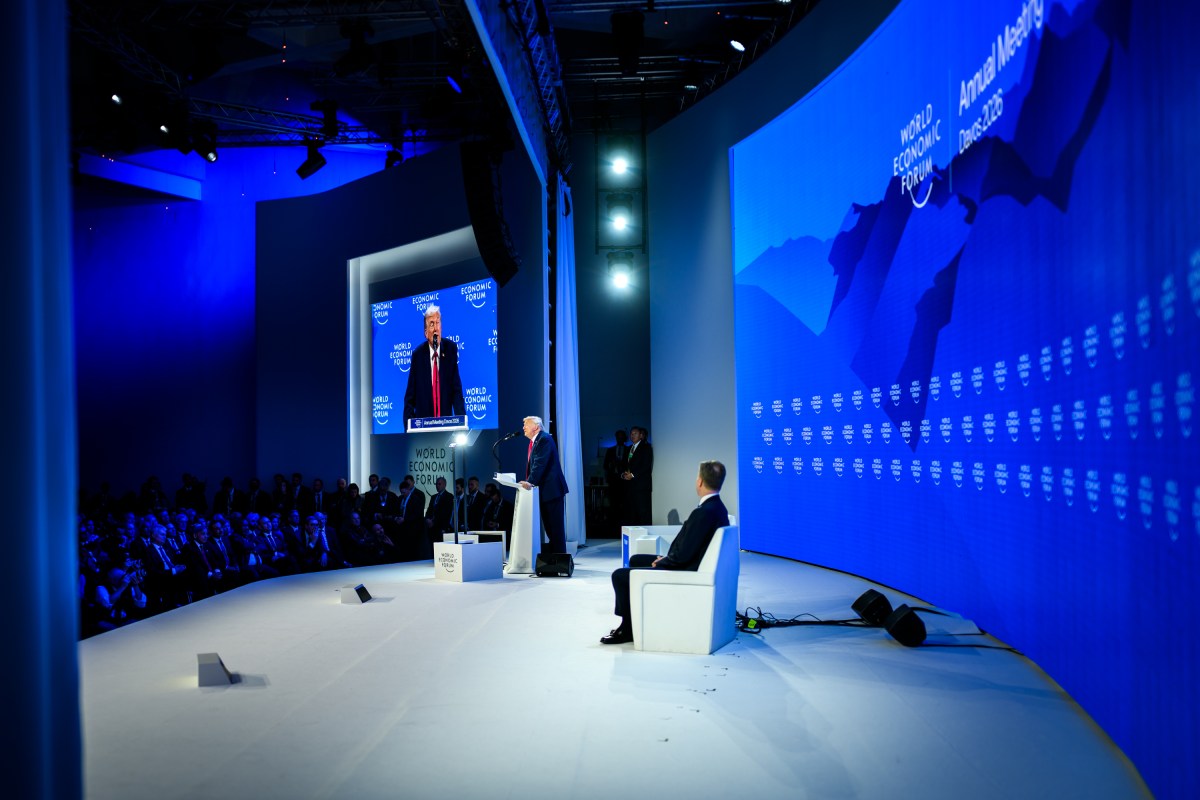 President Donald Trump delivers remarks at the World Economic Forum in Davos, Switzerland on Wednesday, January 21, 2026, at the Davos Congress Center. (Official White House Photo by Daniel Torok)
