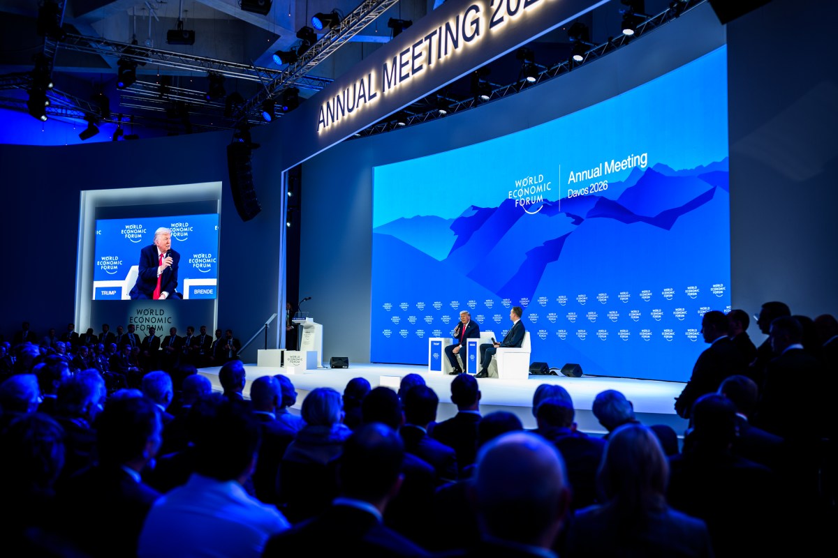 President Donald Trump delivers remarks at the World Economic Forum in Davos, Switzerland on Wednesday, January 21, 2026, at the Davos Congress Center. (Official White House Photo by Daniel Torok)