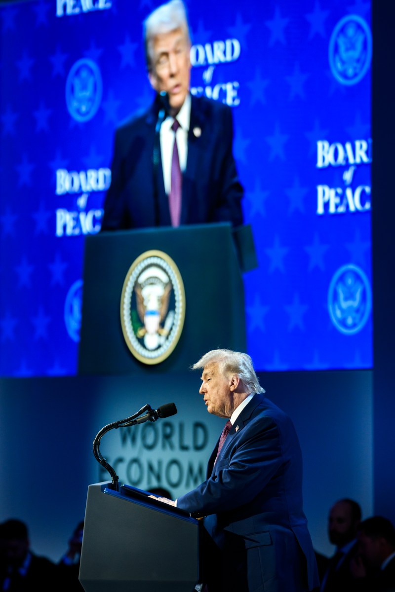 President Donald Trump participates in the Board of Peace Charter Announcement and Signing ceremony during the World Economic Forum, Thursday, January 22, 2026, at the Davos Congress Center in Davos, Switzerland. (Official White House Photo by Daniel Torok)