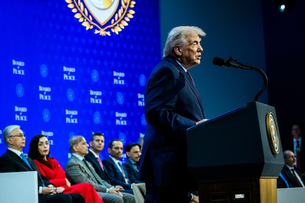 President Donald Trump participates in the Board of Peace Charter Announcement and Signing ceremony during the World Economic Forum, Thursday, January 22, 2026, at the Davos Congress Center in Davos, Switzerland. (Official White House Photo by Daniel Torok)