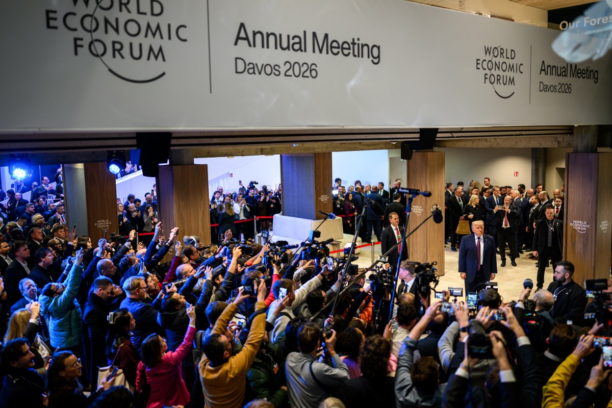 President Donald Trump answers questions from members of the media after the Board of Peace Charter Announcement and Signing ceremony during the World Economic Forum, Thursday, January 22, 2026, at the Davos Congress Center in Davos, Switzerland. (Official White House Photo by Daniel Torok)