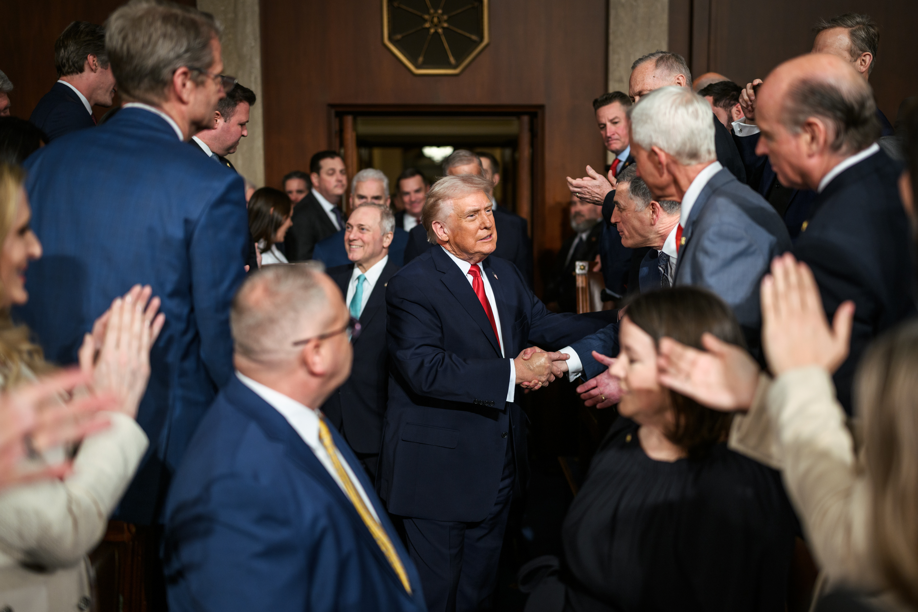 President Donald Trump arrives to the House floor to deliver his State of the Union address, Tuesday, February 24, 2026, at the U.S. Capitol in Washington, D.C. (Official White House Photo by Daniel Torok)