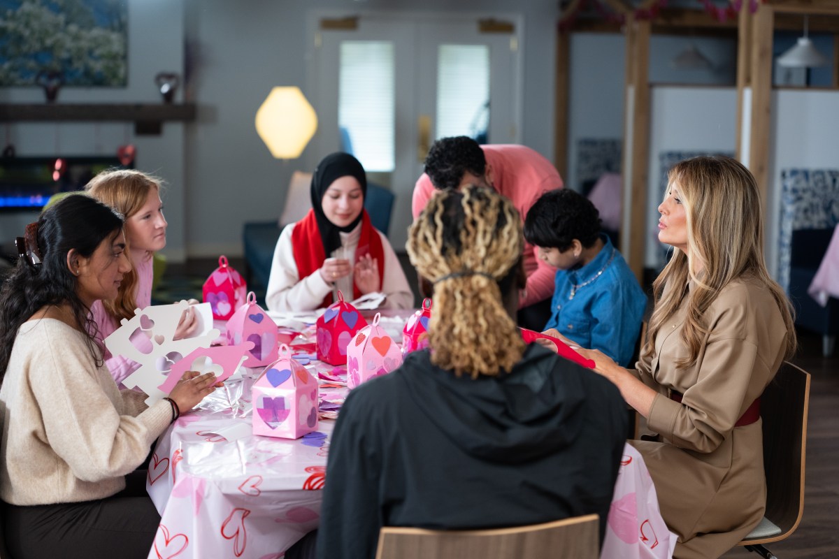 First Lady Melania Trump participates in Valentine’s Day crafts projects with patients at The Children’s Inn at the National Institutes of Health, Wednesday, February 11, 2026, in Bethesda, Maryland. Official White House Photo by Andrea Hanks)