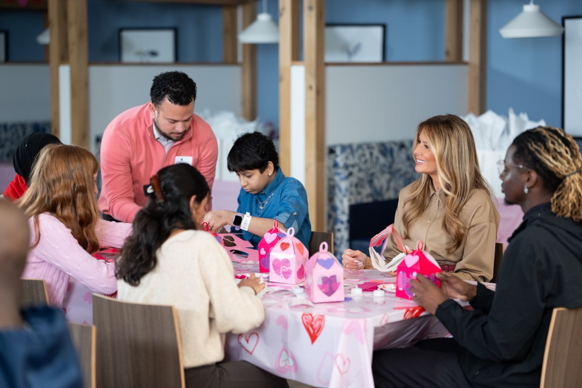 First Lady Melania Trump participates in Valentine’s Day crafts projects with patients at The Children’s Inn at the National Institutes of Health, Wednesday, February 11, 2026, in Bethesda, Maryland. Official White House Photo by Andrea Hanks)