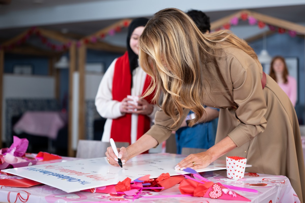 First Lady Melania Trump participates in Valentine’s Day crafts projects with patients at The Children’s Inn at the National Institutes of Health, Wednesday, February 11, 2026, in Bethesda, Maryland. Official White House Photo by Andrea Hanks)
