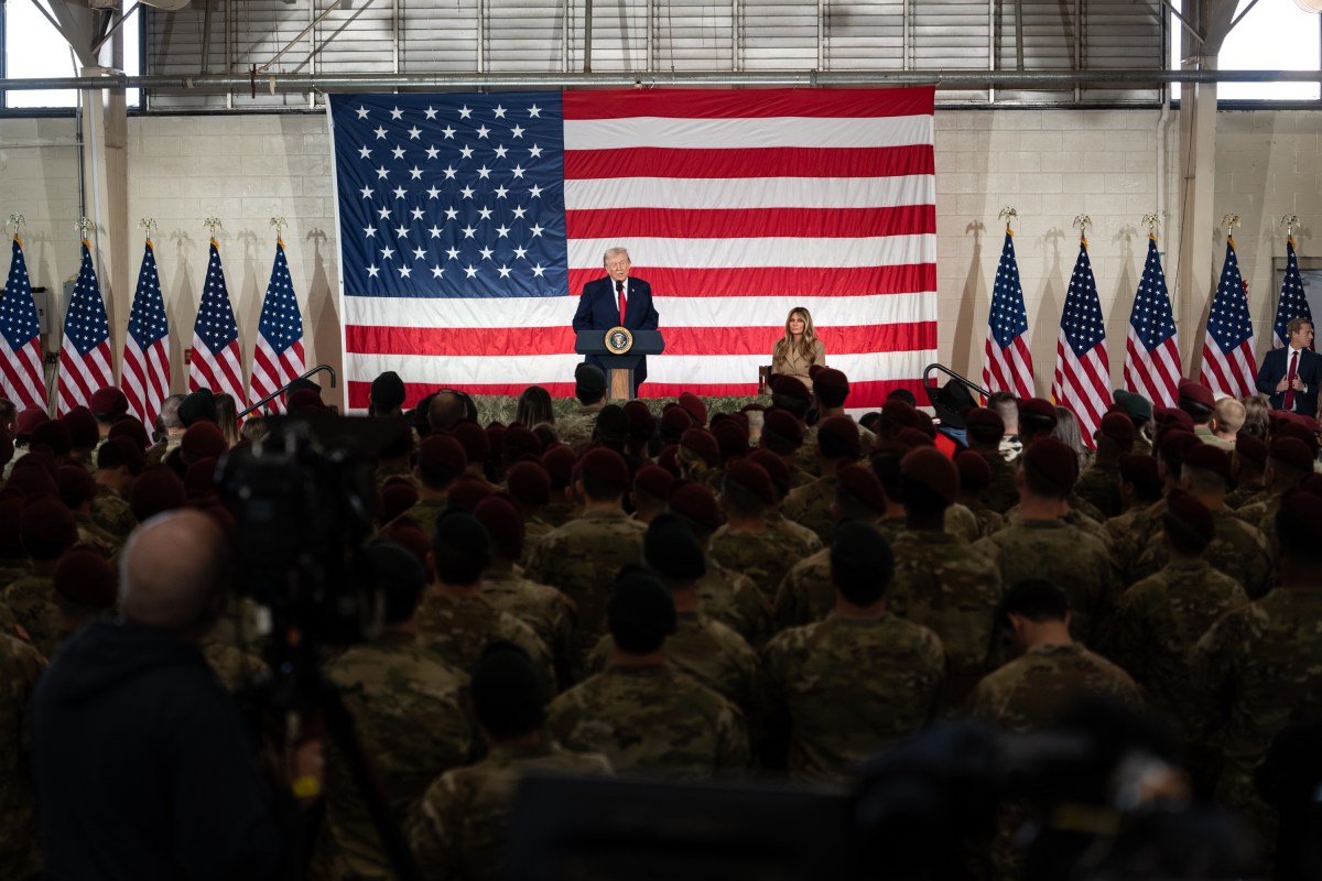 President Donald Trump and First Lady Melania Trump make remarks to military families at Fort Bragg, North Carolina, Friday, February 13, 2026. (Official White House Photo by Andrea Hanks)