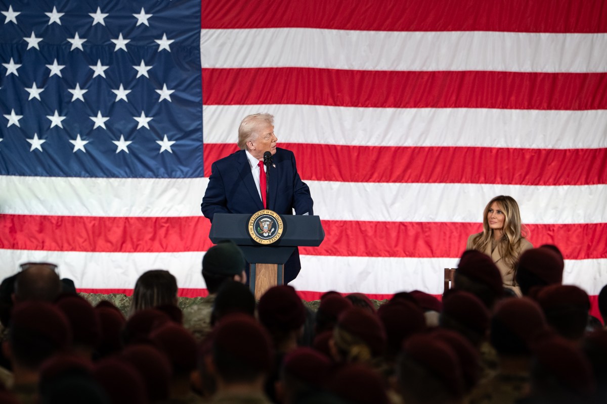 President Donald Trump and First Lady Melania Trump make remarks to military families at Fort Bragg, North Carolina, Friday, February 13, 2026. (Official White House Photo by Andrea Hanks)