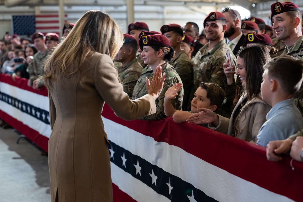 President Donald Trump and First Lady Melania Trump make remarks to military families at Fort Bragg, North Carolina, Friday, February 13, 2026. (Official White House Photo by Andrea Hanks)