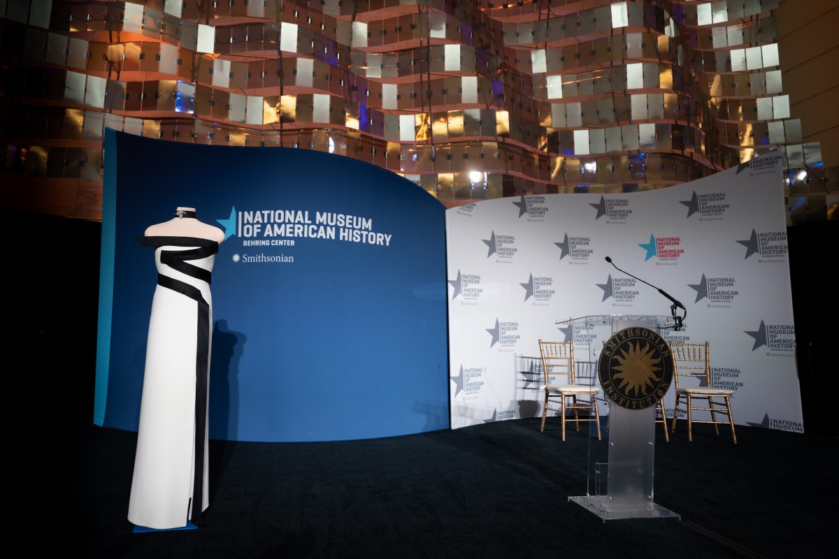 First Lady Melania Trump presents her 2025 inaugural gown to the First Ladies Collection at the Smithsonian National Museum of American History in Washington, D.C., Friday, February 20, 2026. (Official White House Photo by Andrea Hanks)