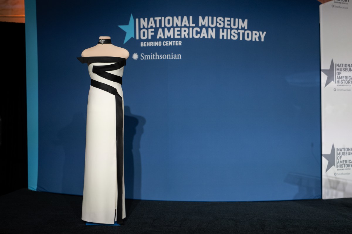First Lady Melania Trump presents her 2025 inaugural gown to the First Ladies Collection at the Smithsonian National Museum of American History in Washington, D.C., Friday, February 20, 2026. (Official White House Photo by Andrea Hanks)