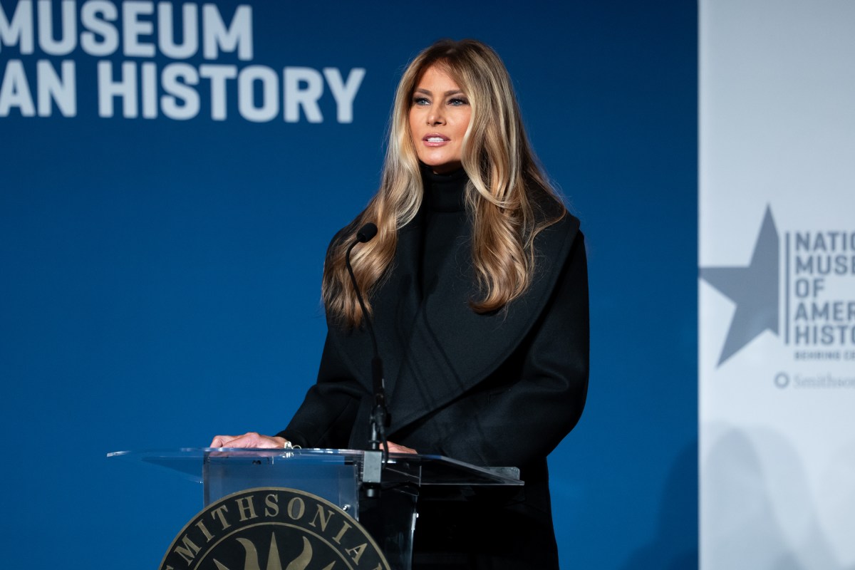 First Lady Melania Trump presents her 2025 inaugural gown to the First Ladies Collection at the Smithsonian National Museum of American History in Washington, D.C., Friday, February 20, 2026. (Official White House Photo by Andrea Hanks)