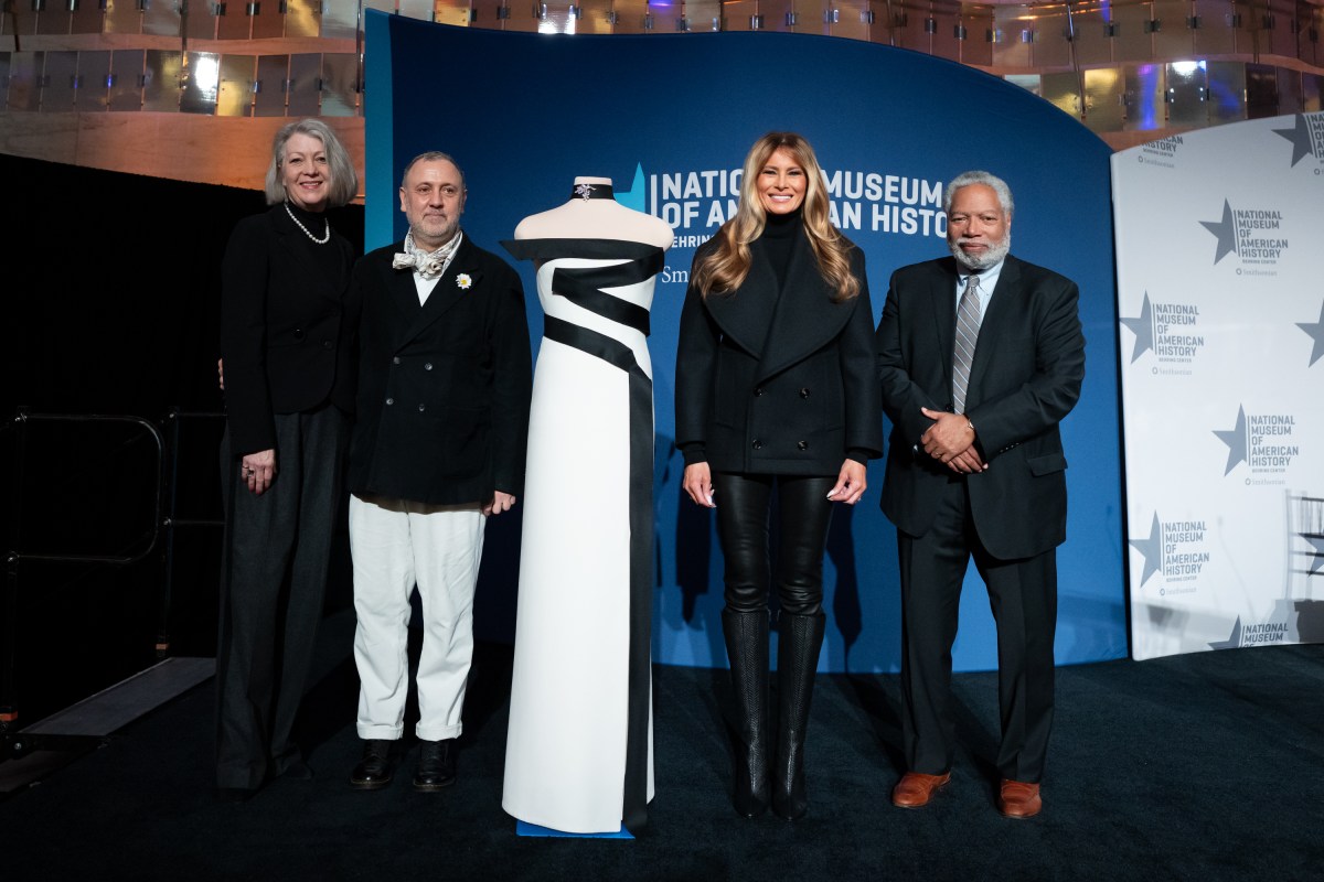 First Lady Melania Trump presents her 2025 inaugural gown to the First Ladies Collection at the Smithsonian National Museum of American History in Washington, D.C., Friday, February 20, 2026. (Official White House Photo by Andrea Hanks)