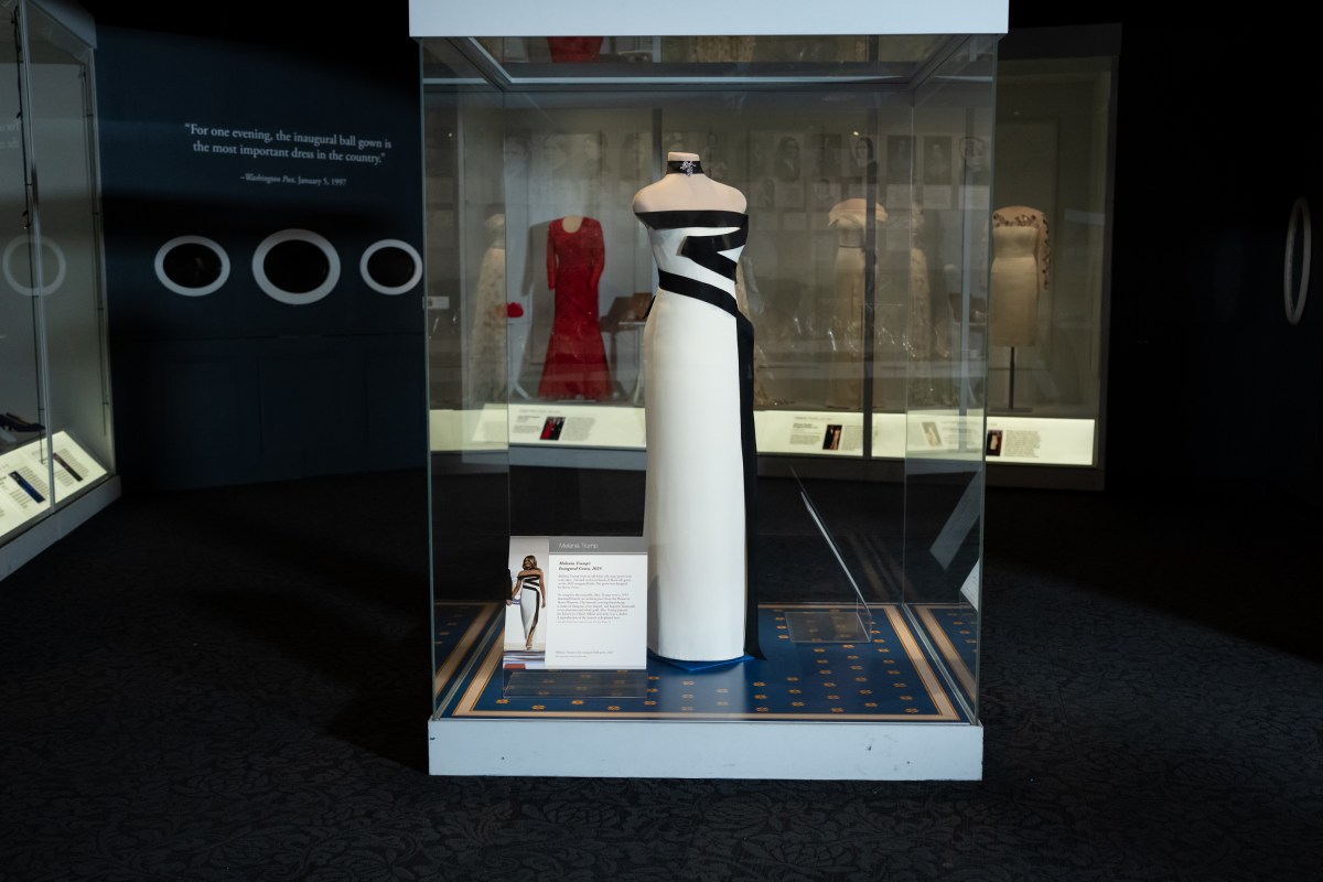 First Lady Melania Trump presents her 2025 inaugural gown to the First Ladies Collection at the Smithsonian National Museum of American History in Washington, D.C., Friday, February 20, 2026. (Official White House Photo by Andrea Hanks)