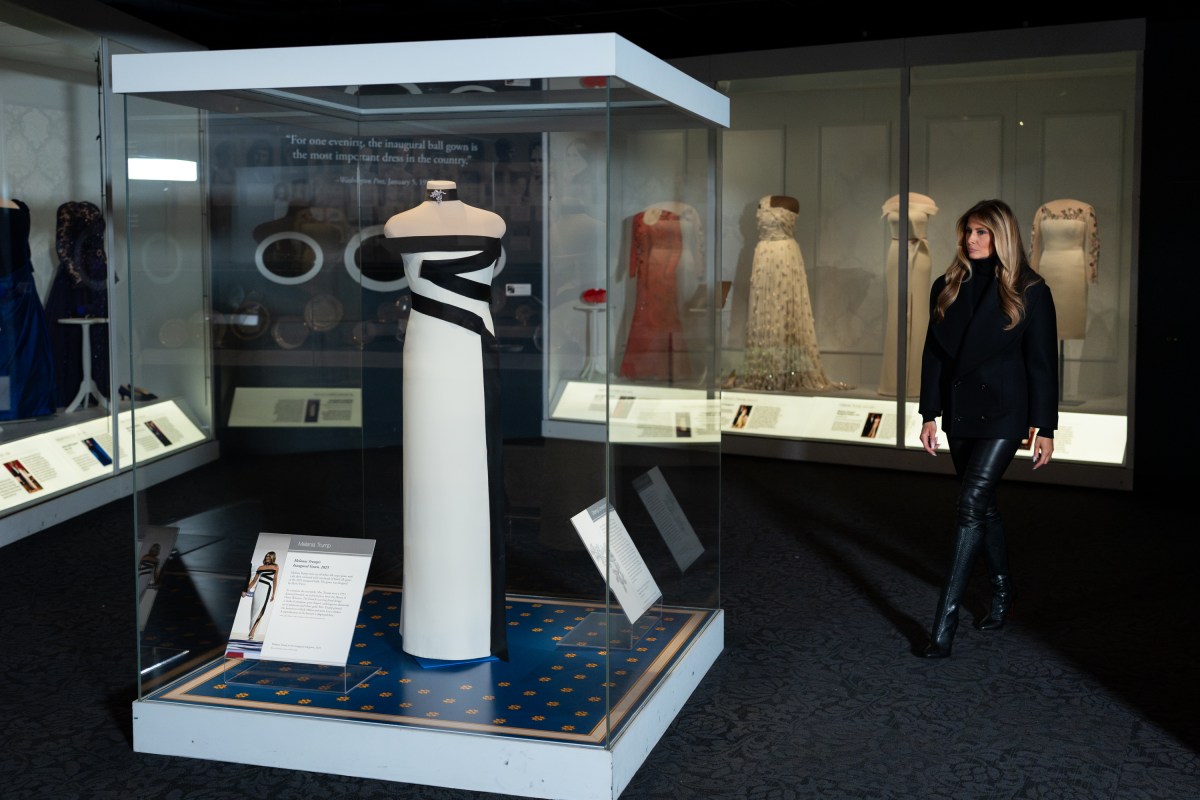 First Lady Melania Trump presents her 2025 inaugural gown to the First Ladies Collection at the Smithsonian National Museum of American History in Washington, D.C., Friday, February 20, 2026. (Official White House Photo by Andrea Hanks)