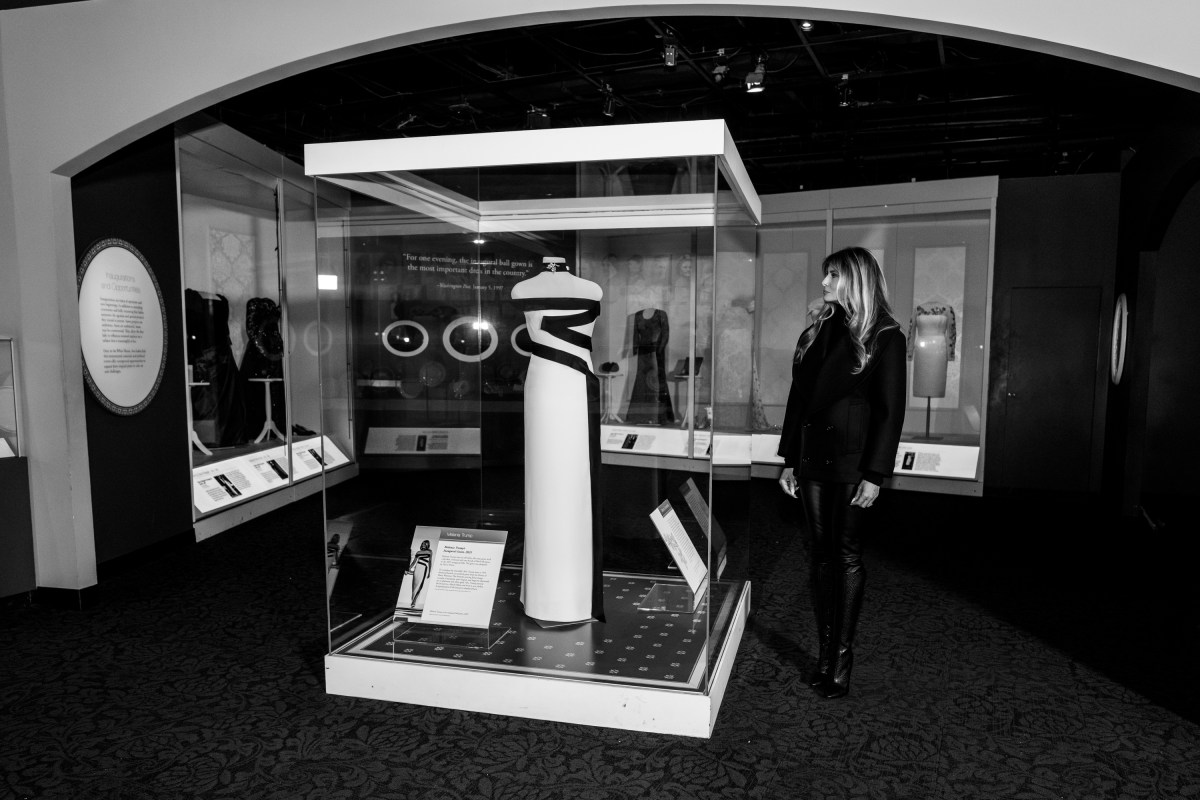 First Lady Melania Trump presents her 2025 inaugural gown to the First Ladies Collection at the Smithsonian National Museum of American History in Washington, D.C., Friday, February 20, 2026. (Official White House Photo by Andrea Hanks)
