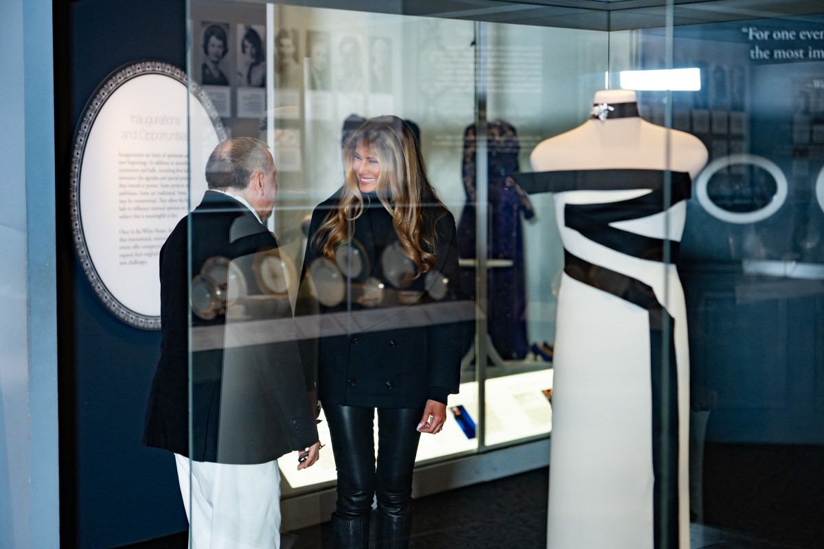 First Lady Melania Trump presents her 2025 inaugural gown to the First Ladies Collection at the Smithsonian National Museum of American History in Washington, D.C., Friday, February 20, 2026. (Official White House Photo by Andrea Hanks)