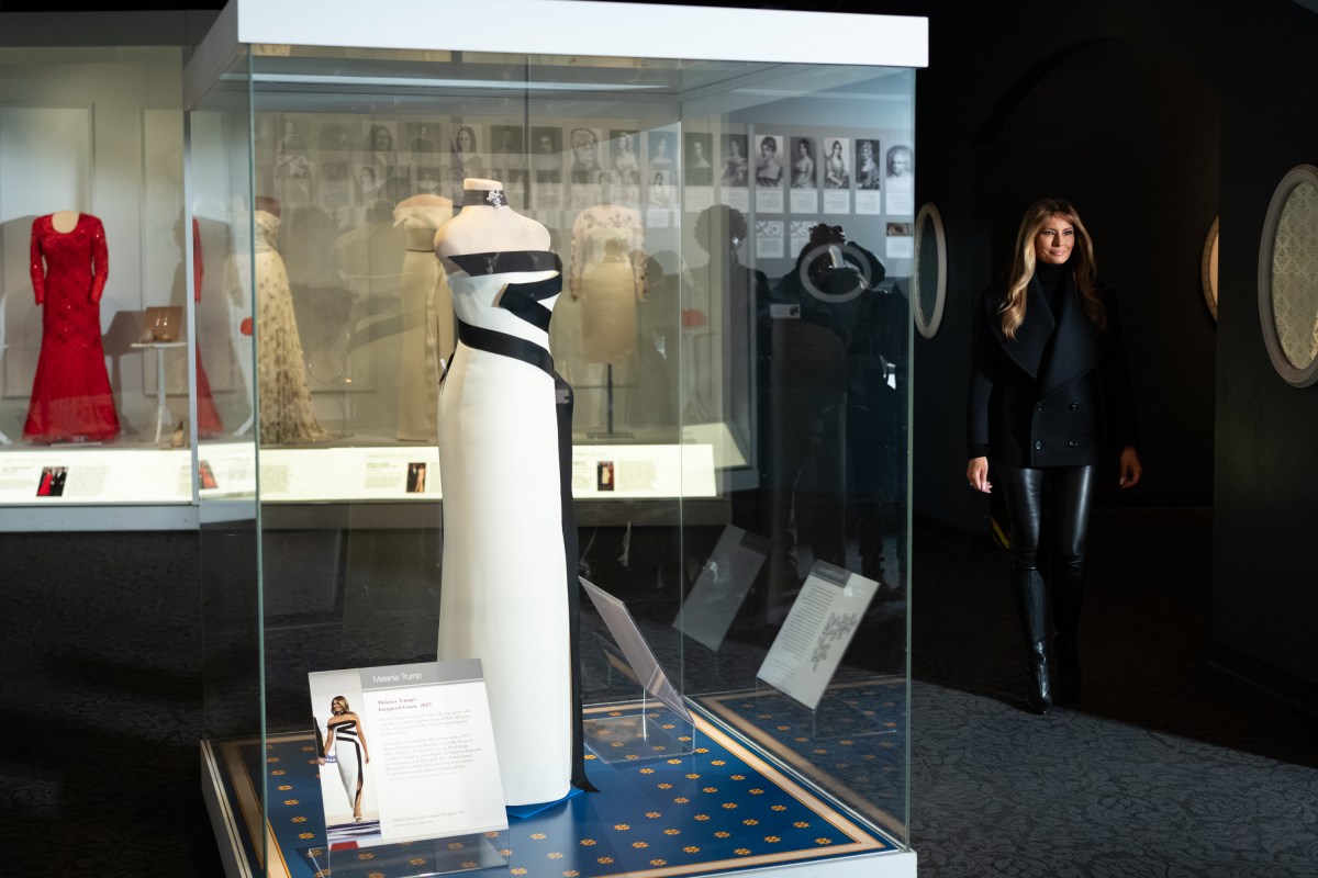 First Lady Melania Trump presents her 2025 inaugural gown to the First Ladies Collection at the Smithsonian National Museum of American History in Washington, D.C., Friday, February 20, 2026. (Official White House Photo by Andrea Hanks)