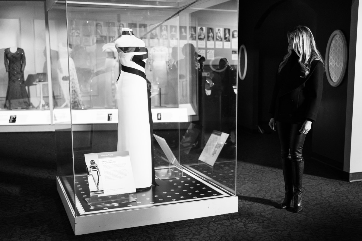 First Lady Melania Trump presents her 2025 inaugural gown to the First Ladies Collection at the Smithsonian National Museum of American History in Washington, D.C., Friday, February 20, 2026. (Official White House Photo by Andrea Hanks)