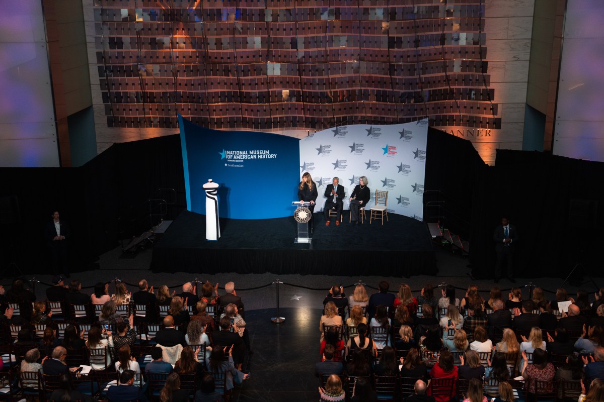First Lady Melania Trump presents her 2025 inaugural gown to the First Ladies Collection at the Smithsonian National Museum of American History in Washington, D.C., Friday, February 20, 2026. (Official White House Photo by Cody Hendrix)