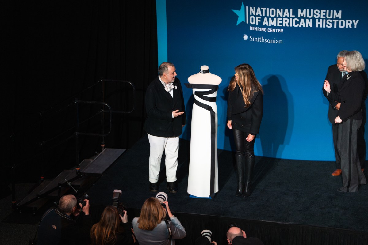 First Lady Melania Trump presents her 2025 inaugural gown to the First Ladies Collection at the Smithsonian National Museum of American History in Washington, D.C., Friday, February 20, 2026. (Official White House Photo by Cody Hendrix)