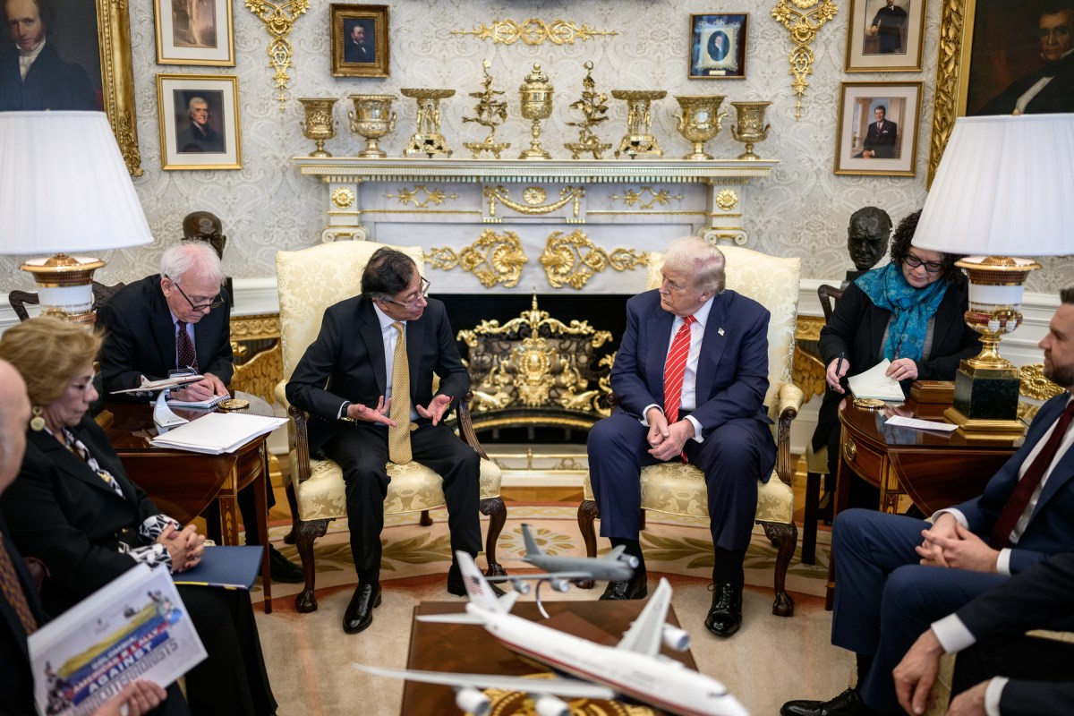 President Donald Trump meets with Columbian President Gustavo Petro Urrego, Tuesday, February 3, 2026, in the Oval Office. (Official White House Photo by Daniel Torok)
