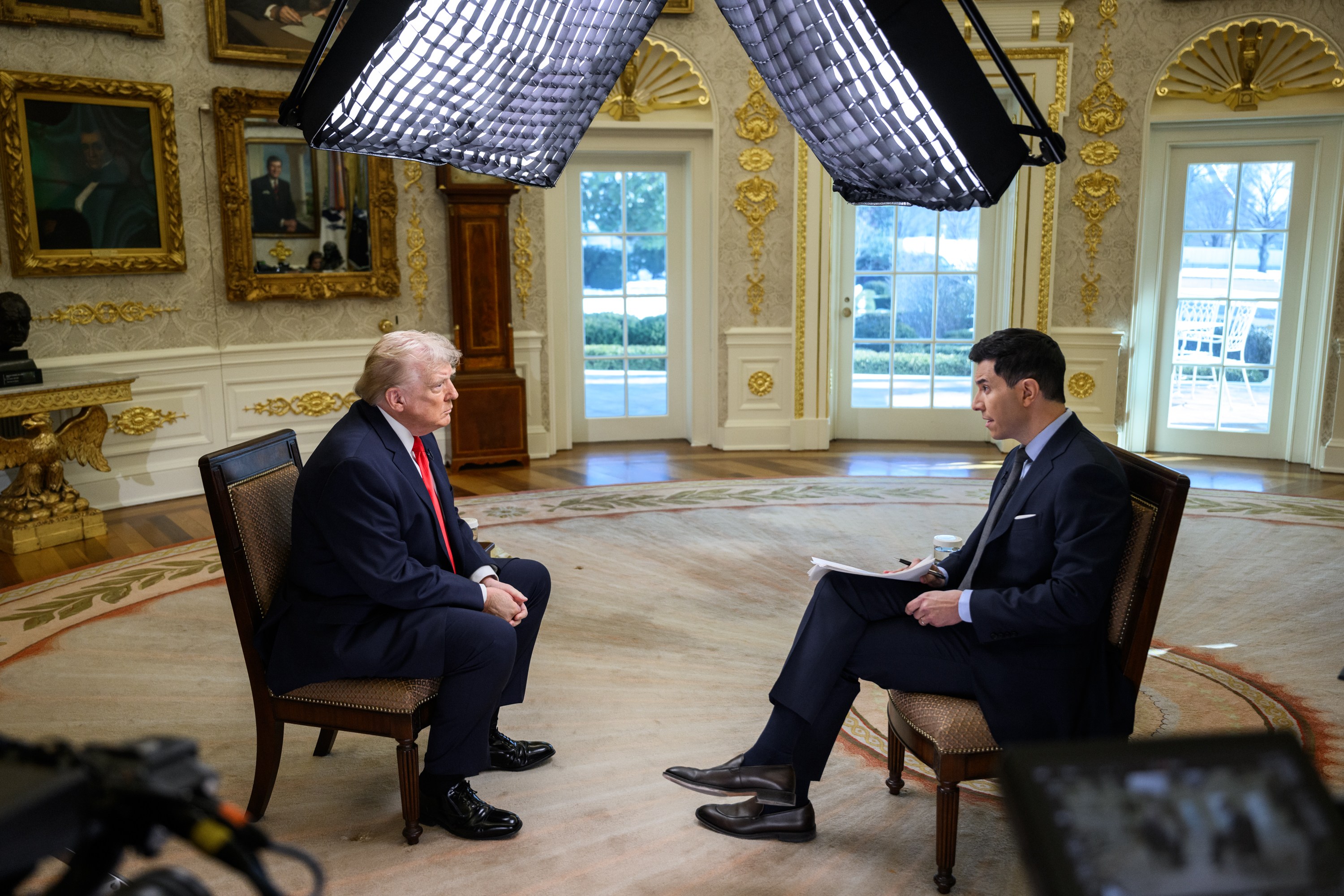 President Donald Trump sits for an interview with NBC News anchor Tom ...