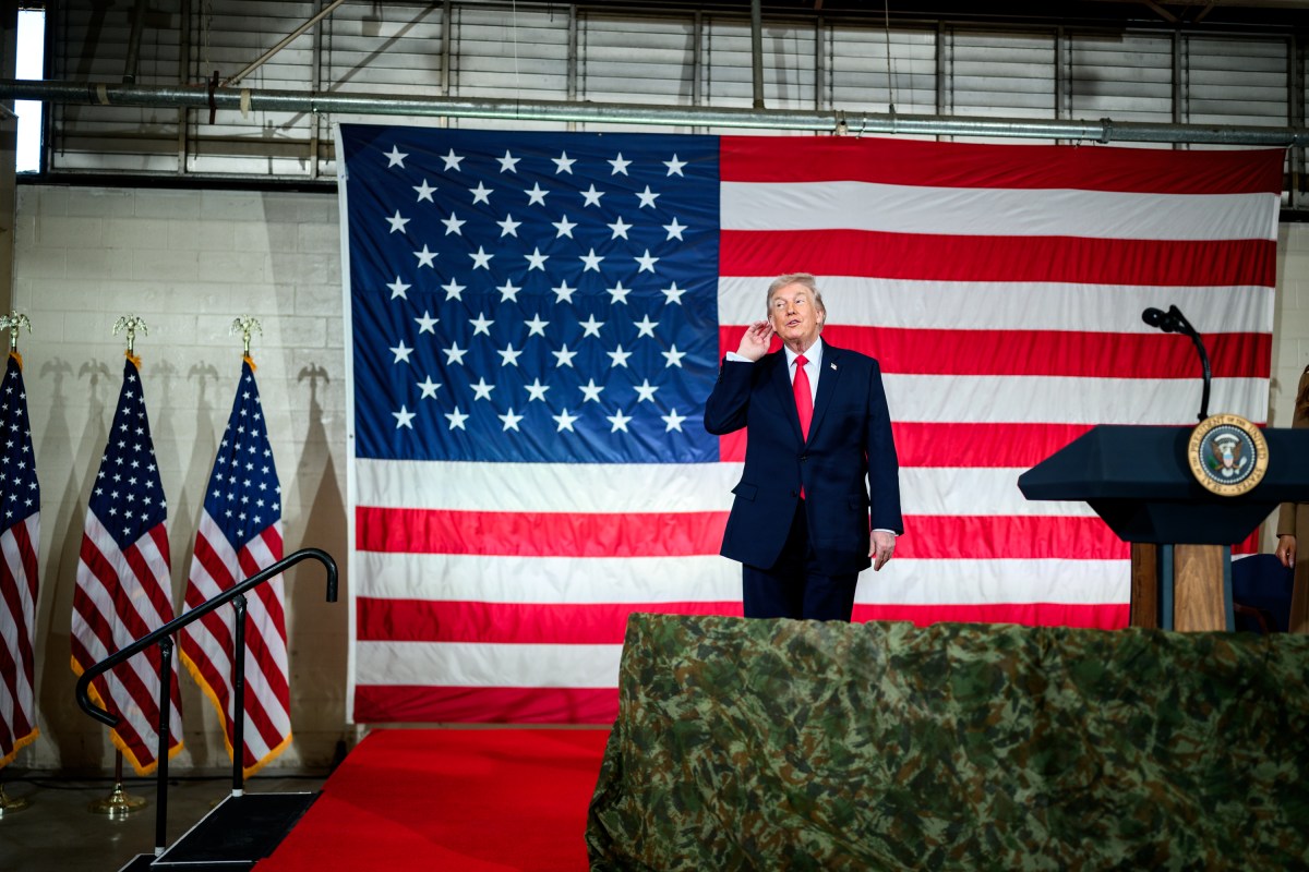 President Donald Trump delivers remarks to military families at Fort Bragg, North Carolina, Friday, February 13, 2026. (Official White House Photo by Daniel Torok)